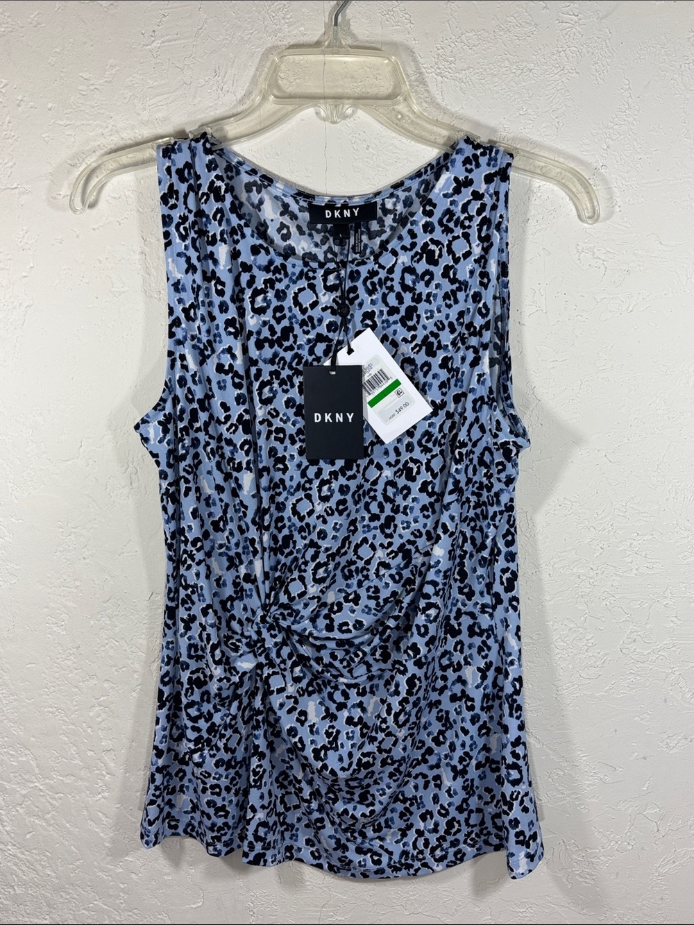 DKNY Light Blue and Black Leopard Print Tank Top